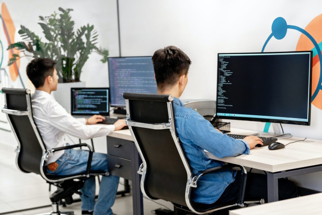 Due programmatori che sviluppano un software